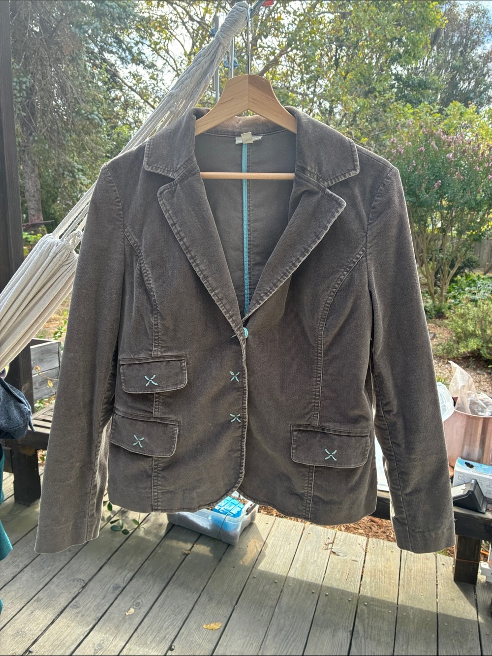 J. Jill Brown Corduroy Blazer with Turquoise Accents